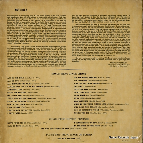 FITZGERALD, ELLA the cole poeter song book MGV-4001