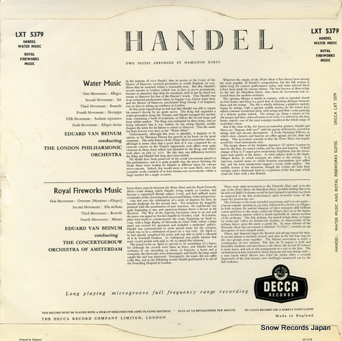 ɥȡ󡦥٥̥ handel; royal fireworks music / water music LXT5379