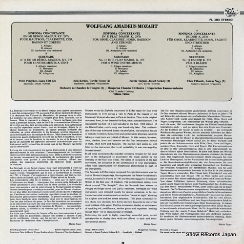 TATRAI, VILMOS mozart; sinfonia concertante in e flat major FL3303
