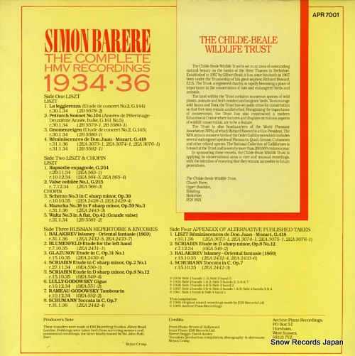 BARERE, SIMON the complete hmv recordings 1934.36 APR7001