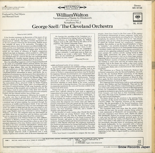SZELL, GEORGE walton; variations on a theme by hindemith symphony no.2 MS6736