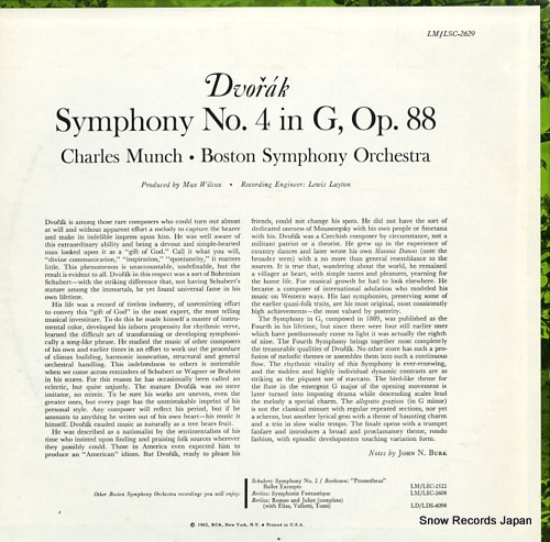 MUNCH, CHARLES dvorak; symphony no.4 LSC-2629