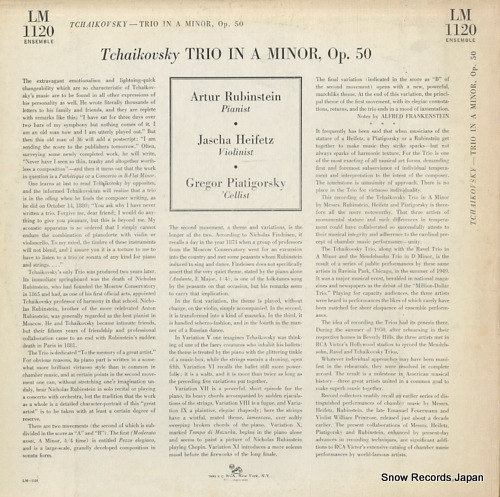 RUBINSTEIN, ARTUR tchaikovsky; trio in a minor, op.50 LM-1120