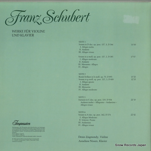 ZSIGMONDY, DENES schubert; werke fur violine und klavier 296350