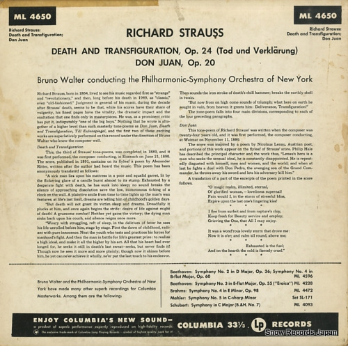 WALTER, BRUNO strauss; death and transfiguration ML4650