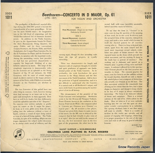 FRANCESCATTI, ZINO beethoven; concerto in d major, op.61 33CX1011
