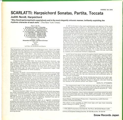 NORELL, JUDITH scarlatti; harpsichord sonatas, partina, toccata SA2018