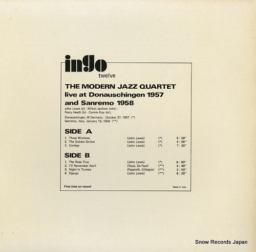 MODERN JAZZ QUARTET, THE live at donauschigen 1957 and sanremo 1958 INGO12