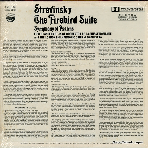 ANSERMET, ERNEST stravinsky; the firebird suite SDBR3295