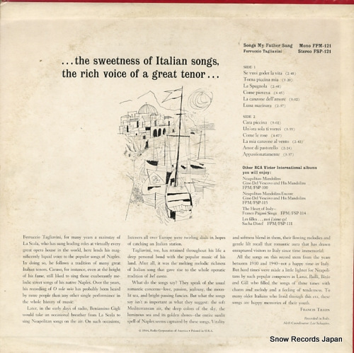 TAGLIAVINI, FERRUCCIO songs my father sang FPM-121