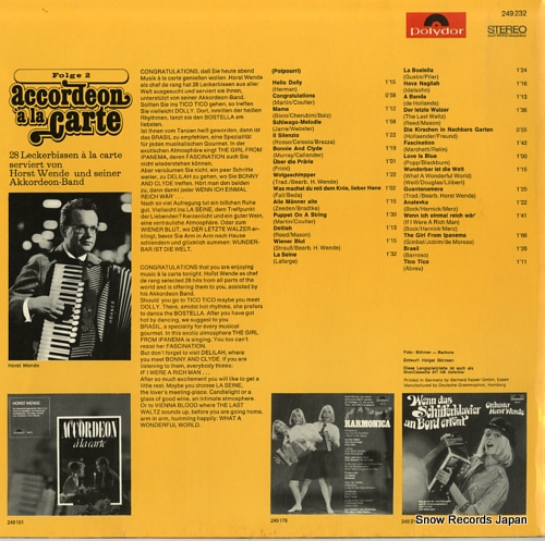 ORCHESTER WENDE, HORST accordeon a la carte - folge 2 249232