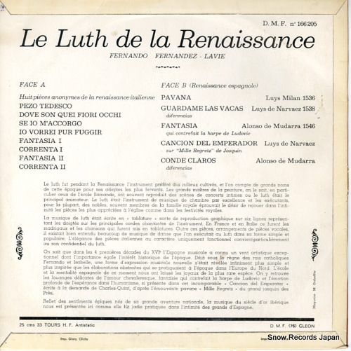 FERNANDEZ-LAVIE, FERNANDO musique pour le lith de la renaissance italienne et espagnole 166205 - back cover