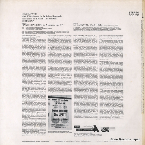 LIPATTI, DINU, AND ERNEST ANSERMET schumann; piano concerto in a minor SDD271