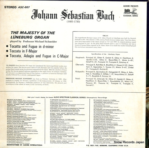 SCHNEIDER, PROFESSOR MICHAEL bach; the majesty of the luneburg organ ASC-807