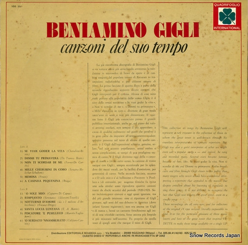 GIGLI, BENIAMINO canzoni del suo tempo VDS324