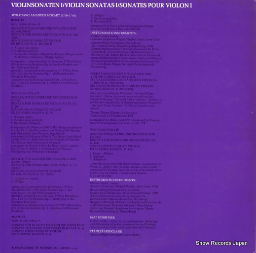 SCHRODER, JAAP / STANLEY HOOGLAND mozart; violin sonaten kv8,26,301,306,360,454 MLG9121