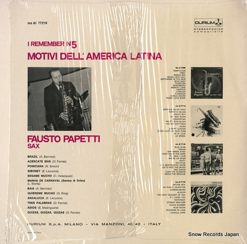 PAPETTI, FAUSTO i remember no.5 - motivi dell'america latina MSAI77216