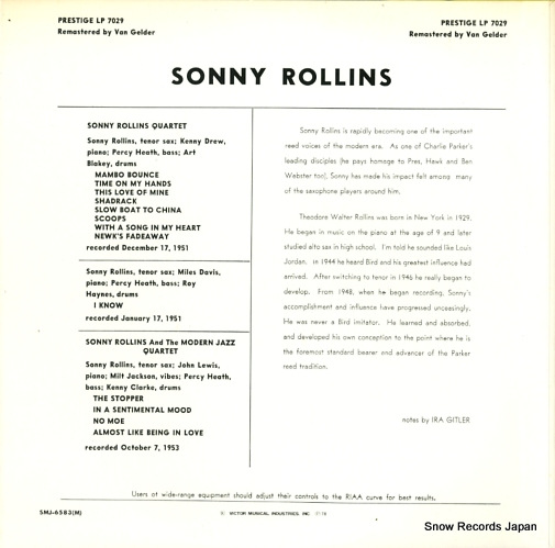 ROLLINS, SONNY sonny rollins with the modern jazz quartet SMJ-6583(M)