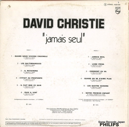 CHRISTIE, DAVID jamais seul 6325-091