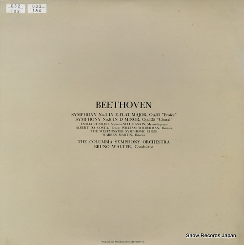 WALTER, BRUNO beethoven; symphony no.3 