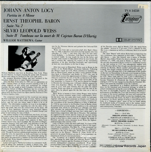 MATTHEWS, WILLIAM logy; partita in a minor TV-S34538
