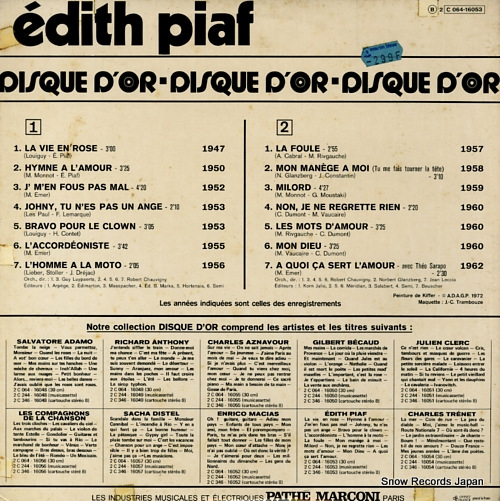 PIAF, EDITH le disque d'or de edith piaf 2C064-16053