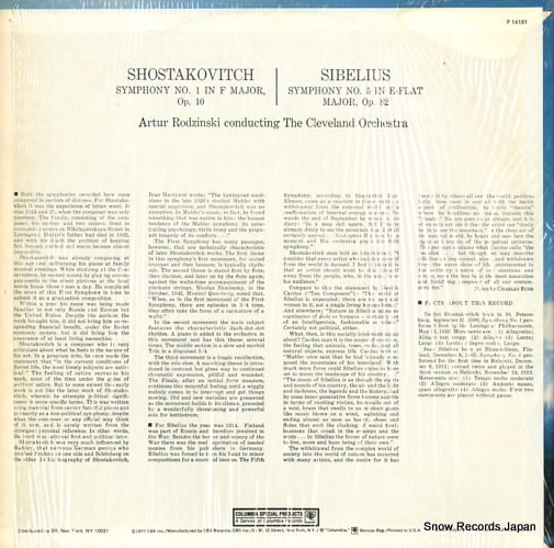 RODZINSKI, ARTUR shostakovitch; symphony no.1 P14191