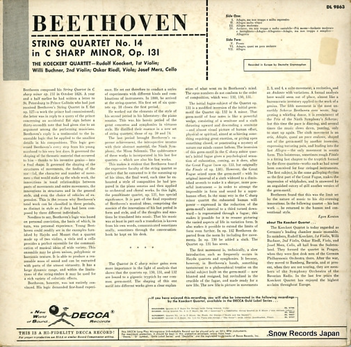 åȸڻͽ beethoven; string quartet no.14 in c sharp minor op.131 DL9863