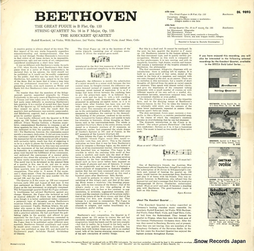 åȸڻͽ beethoven; the great fugue in b flat/string quartet no.16 DL9893