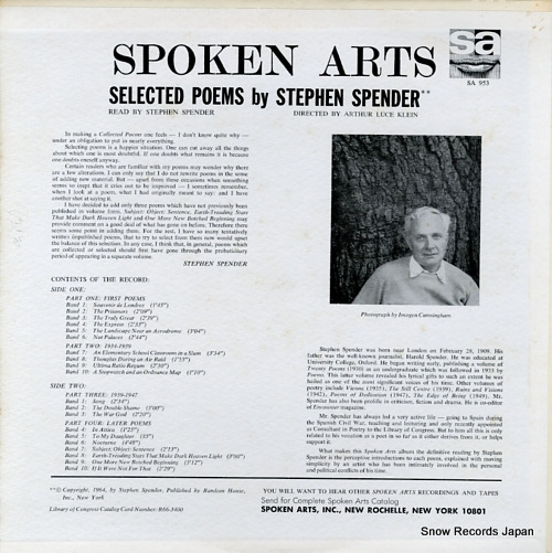 SPENDER, STEPHEN selected poems SA953