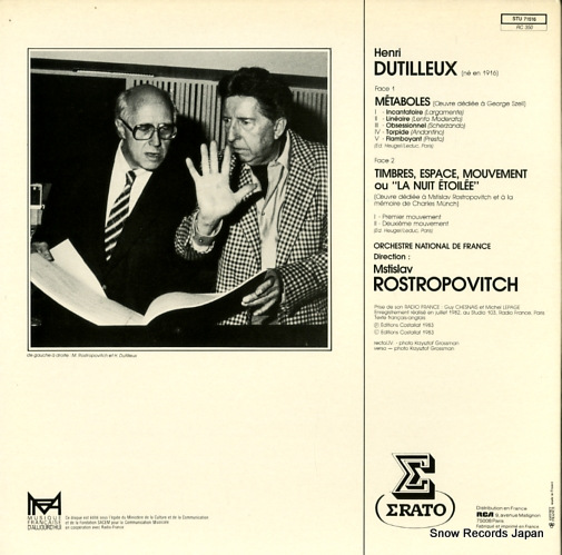 ROSTROPOVITCH, MSTISLAV dutilleux; timbres, espace, mouvement/metaboles STU71516
