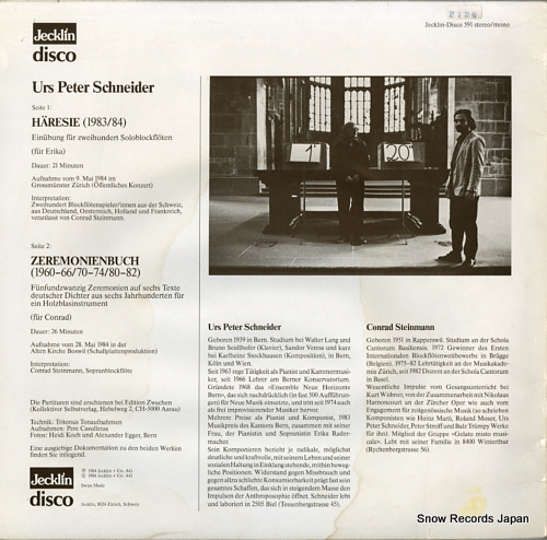 SCHNEIDER, URS PETER / CONRAD STEINMANN haresie/zeremonienbuch D-591