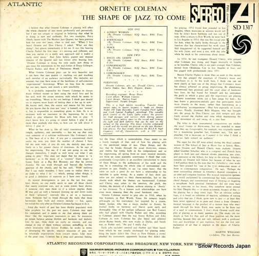 COLEMAN, ORNETTE the shape of jazz to come P-6004A