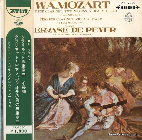 PEYER, GERVASE DE mozart; quintet for clarinet two violins, viola & 'cello in a major, k.581 AA7220