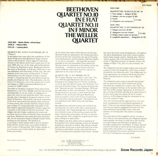 WELLER QUARTET, THE beethoven; quartet no.10/n.11 STS15220