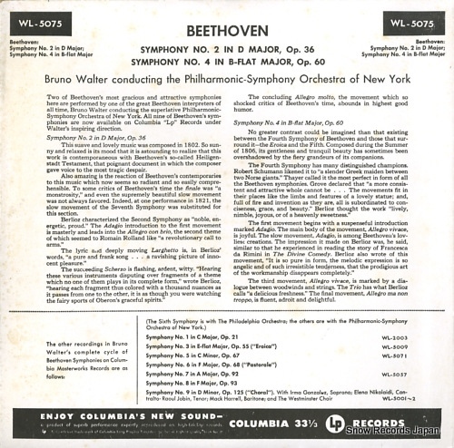 WALTER, BRUNO beethoven; symphonies 2&4 WL-5075