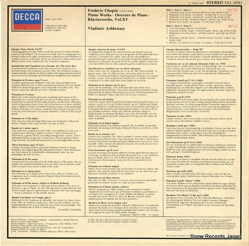 ASHKENAZY, VLADIMIR chopin; piano works SXL6981