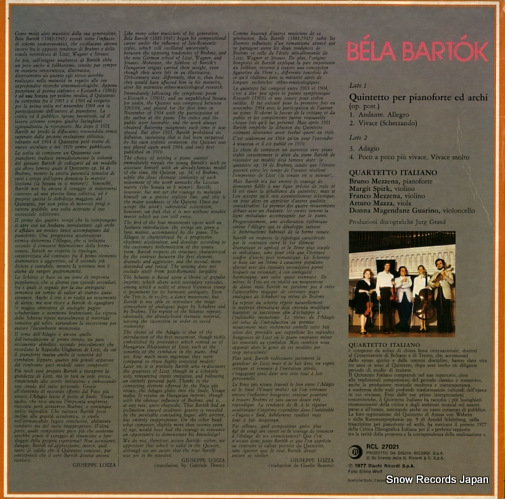 QUINTETTO ITALIANO bartok; quintetto per pianoforte ed archi RCL27021