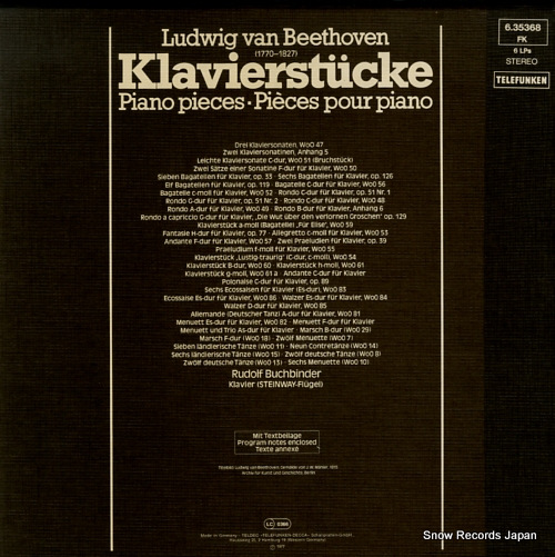 BUCHBINDER, RUDOLF beethoven; piano pieces 6.35368