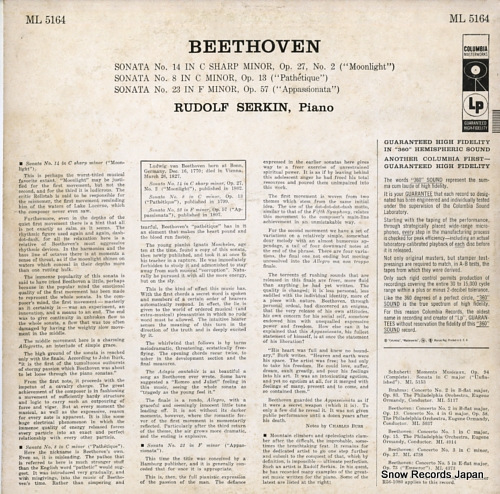 SERKIN, RUDOLF beethoven; sonata no.8/no.14/no.23 ML5164
