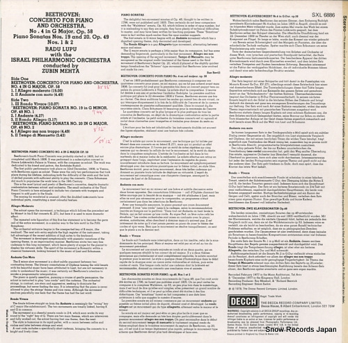 ɥס beethoven; piano concerto no.4/sonatas op.49 nos.1 and 2 SXL6886