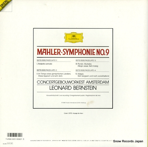 BERNSTEIN, LEONARD mahler; symphonie no.9 52MG0946