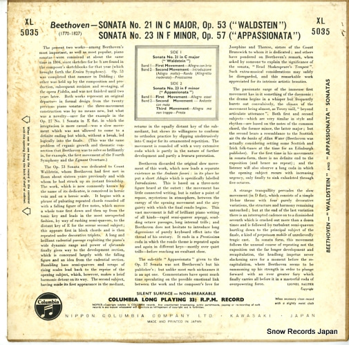 GIESEKING, WALTER beethoven; waldstein sonata/appassionata sonata XL5035