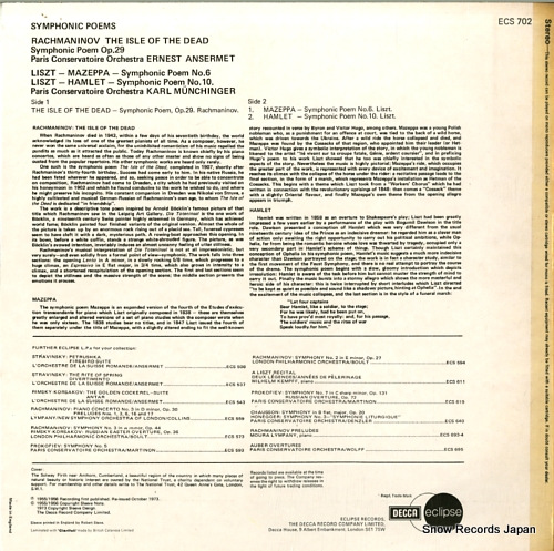 ANSERMET, ERNEST / KARL MUNCHINGER symphonic poems ECS702