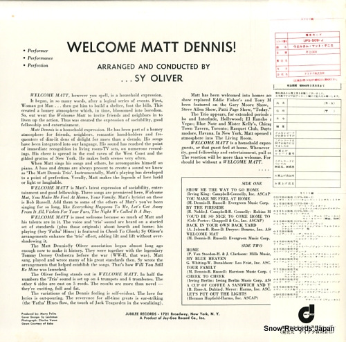 DENNIS, MATT welcome matt dennis UPS-509-J