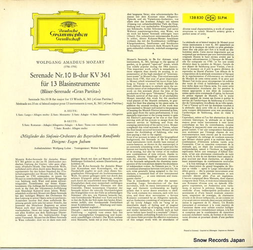 JOCHUM, EUGEN mozart; serenade nr.10 b-dur kv361 138830