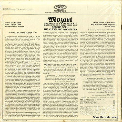 SZELL, GEORGE mozart; divertimento no.2 in d major k.131 BC1273