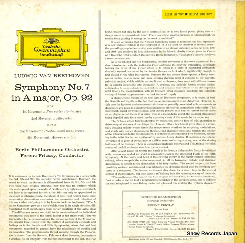 FRICSAY, FERENC beethoven; symphony no.7 in a major SLPM138757