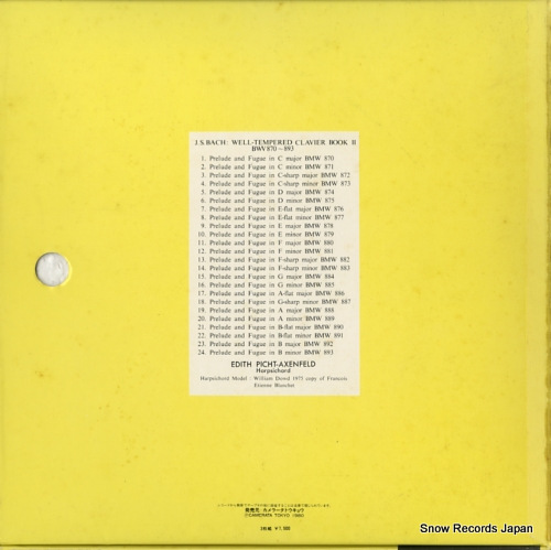PICHT-AXENFELD, EDITH bach; well-tempered clavier book 2 CMT-1035