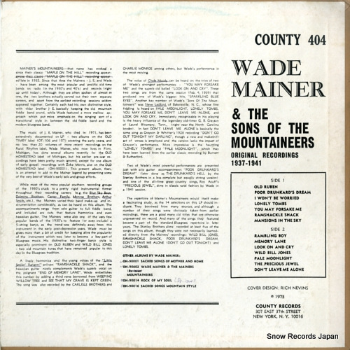 MAINER, WADE the songs of wade mainer and the sons of the mountaineers COUNTY404